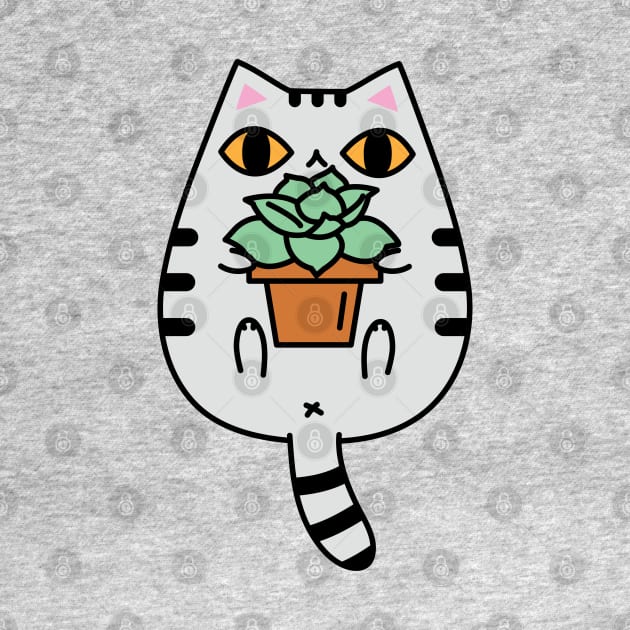 Gray Tabby Cat with Succulent Plant by Noristudio